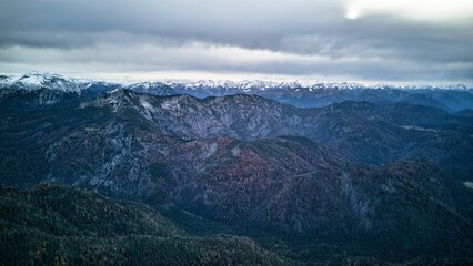 Mountain Bavaria Aerial view. wooded mountain slopes