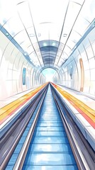 Obraz premium A perspective view of a train tunnel with a bright, distant light at the end.