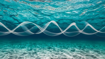 Translucent Waves in Dreamlike Underwater Scene, Serene Azure Waters with Flowing Waves, Ethereal Marine Environment Illustration