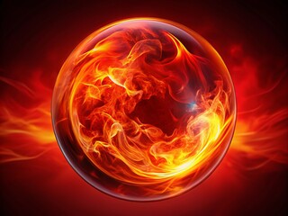 Red Fire Circle Web Glossy Button, Flaming Orb, Burning Circle, Fiery Emblem, Hot Badge 