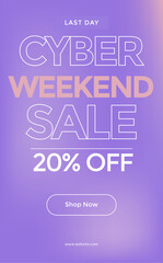 Cyber weekend sale banner 20% off, Social media sale banner collection, Vector illustration for social media banners, poster