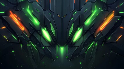 Abstract futuristic mecha design. Green and orange accents.