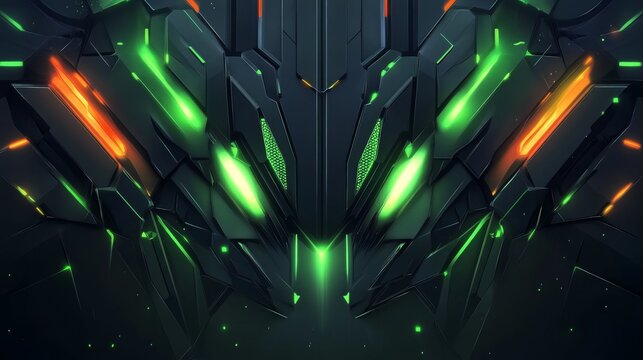 Abstract futuristic mecha design. Green and orange accents.