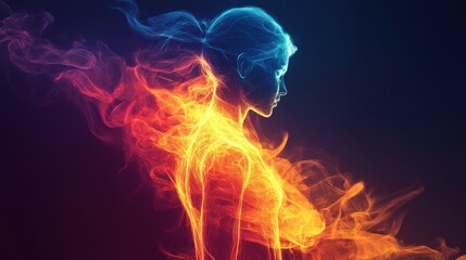 Obraz premium Abstract figure outlined in vibrant colors against a dark background