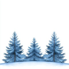 Obraz premium Three Blue Spruce Trees on a Snowy Hill, Isolated on White Background Cutout