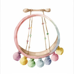 Colorful Wooden Baby Rattle with Beads and Bells Illustration