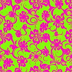 Vibrant Floral Pattern: Lime Green and Pink Floral Design 