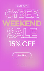 Pink Cyber weekend sale banner 15% off, Social media sale banner collection, Vector illustration for social media banners, poster