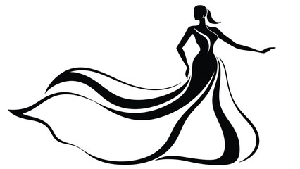  Silhouette of a Woman with Flowing Dress