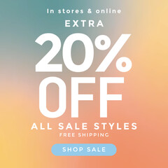 Gradient Sale banner template offer promo social media vector image, Extra sale 20 % off