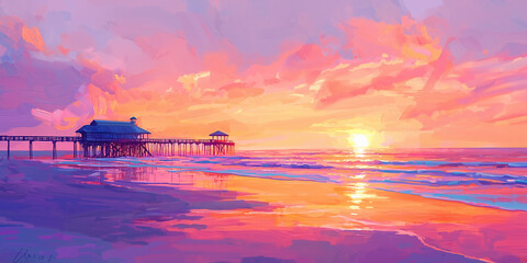 Folly Beach Pier Charleston SC Atlantic Coast. Folly Beach Pier Charleston SC Coast Atlantic Ocean Pastel Sunrise vacation destination scenics 
