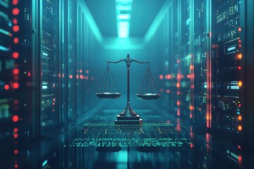 Law Scales Symbolizing Judiciary and Technology Integration
