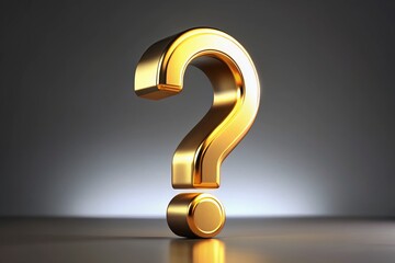 Stunning 3D Golden Question Mark on Grey Background for Portrait Photography, Symbol of Inquiry and Curiosity, Ideal for Conceptual and Abstract Visuals, High-Quality Render