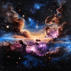 Obraz premium Cosmic galaxy with clusters of stars and radiant nebulae clouds