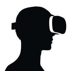 A VR headset worn by a person vector silhouette illustration