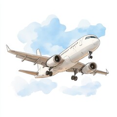 Airplane in Flight Above Fluffy Clouds, Isolated on White Background Cutout