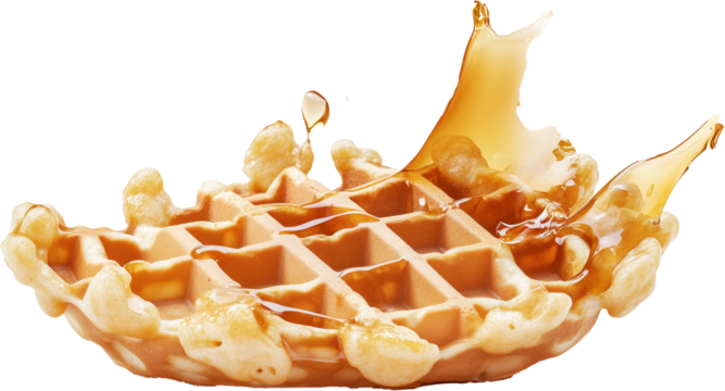 시럽이 튀어오르는 맛있는 와플의 생동감 있는 이미지