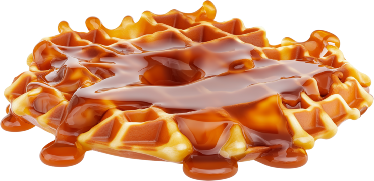 시럽이 튀어오르는 맛있는 와플의 생동감 있는 이미지