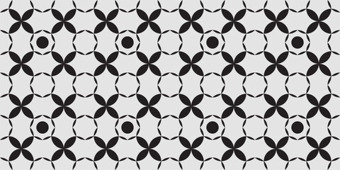 Black and white floral themed batik seamless geometric pattern. Perfect for printing, design and textiles