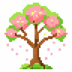 8 Bit Pixel Art Cherry Blossom Tree   Retro Springtime Digital Illustration