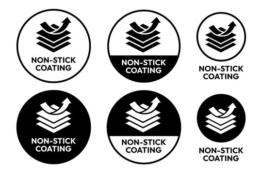 Non Stick Coating icon set. Non Stick Coating of vector labels for kitchen pan or cooking pot. Non Stick Coating logo, label, badge, sticker, symbol, emblem, black, circle, line vector isolated.