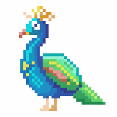 Fototapeta premium Pixel Art Peacock Illustration Colorful Retro Digital Bird Design