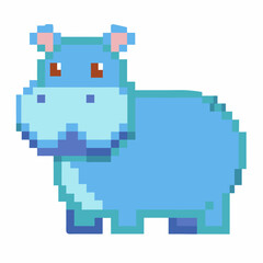 Fototapeta premium Pixel Art Blue Hippopotamus Cute Retro Animal Graphic