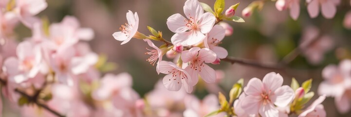 Obraz premium Delicate pink blossoms, soft focus, floral backdrop, blossom, spring flowers