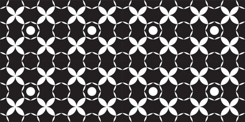 Black and white floral themed batik seamless geometric pattern. Perfect for printing, design and textiles