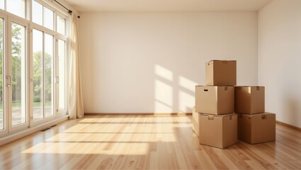 Empty room with moving boxes