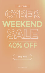 Fototapeta premium Cyber Sale banner 40% off, Social media sale banner collection, Vector illustration for social media banners, poster, flyer and newsletter designs, Gradient sale banner 