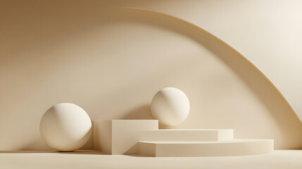 A minimalistic abstract background designed for branding and product presentations, featuring subtle beige geometric shapes in a 3D rendering.