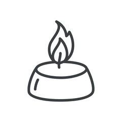 Cute candle icon. Hand drawn monochrome illustration of a burning candle isolated on a white background. Vector 10 EPS.