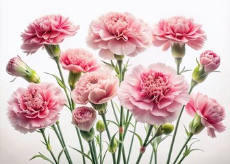 Obraz premium Surreal pink carnation illustrations set against a white backdrop, perfect for floral decor and design projects, adding a unique touch to your creative endeavors.