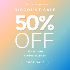 Discount Sale banner 50% off, Social media sale banner collection, Vector illustration for social media banners, poster, flyer and newsletter designs.