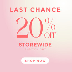 Obraz premium Sale discount banner design. Layout for online shopping, product, promotions, Last chance 20% OFF storewide, Vector illustration for social media banners, poster, flyer and newsletter designs.