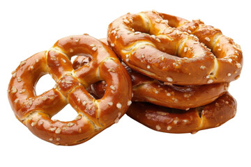 Salted pretzels on white background