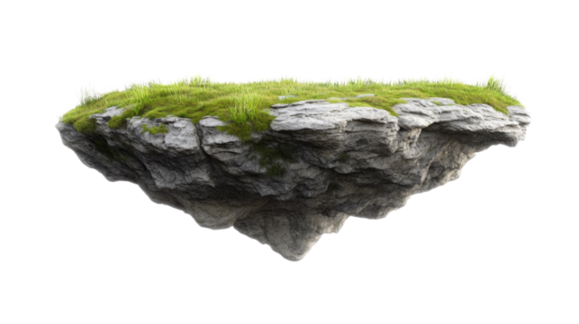 Floating Rock Island: A solitary, mossy rock island hovers amidst a sea of possibilities, offering a unique and whimsical backdrop for your creative projects.