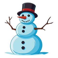 Snowman with hat, cartoon character. Merry Christmas and happy new year	