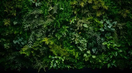 Lush green vertical garden with dense foliage