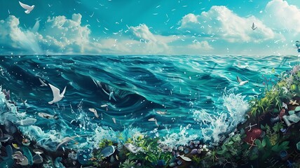underwater world map and sun