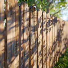 Wooden fence with sunlight and natural shadows