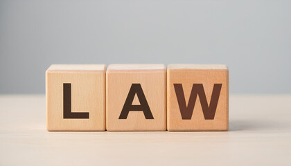Word LAW on wooden cubes. Wood blocks.