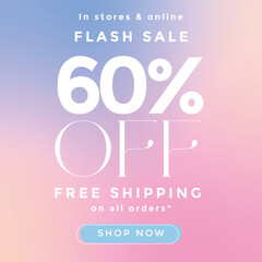 Flash sale banner design. Layout for online shopping, product, promotions, 60% off free shipping, Vector illustration for social media banners, poster, flyer and newsletter designs.