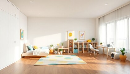 Modern Style - Children's Room Interior Design With Modern Concept - Hotel Room - Apartment Children's Room Interior With Shower - Interior Design 