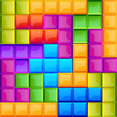 Colorful blocks or bricks mosaic elements for match 3, casual, puzzle mobile video game design. Vector assets for games