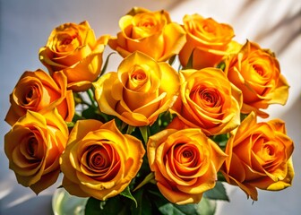 Fototapeta premium Yellow Orange Rose Bouquet Silhouette Photography - Top View Closeup