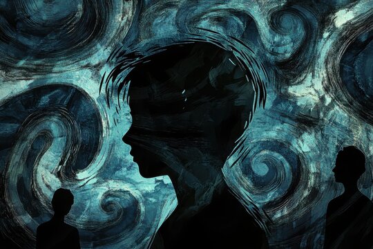 Abstract illustration of mental illness and stress with fragmented patterns and emotional turmoil