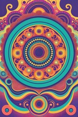 a psychedelic colorful vintage gig poster graphic form the 1960s 1970s. Drug fueled image. Black light poster. Hippie. groovy, funky, kaleidoscope