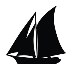 Sailboat with billowing sails black silhouette illustration isolated on a white background